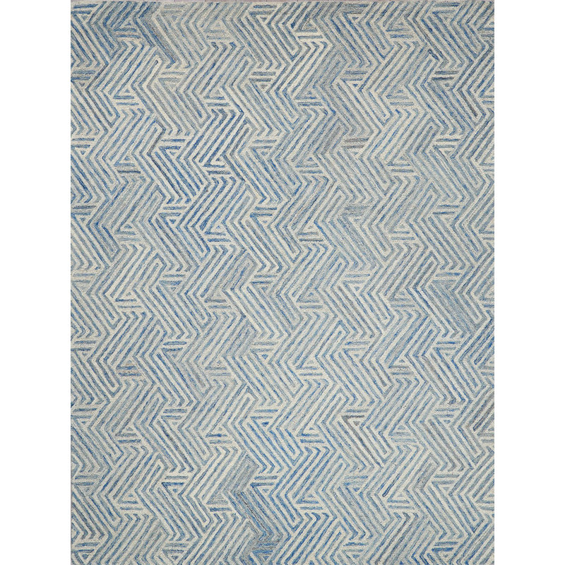 Ivory and Blue Hand-Tufted Wool 9' x 12' Area Rug