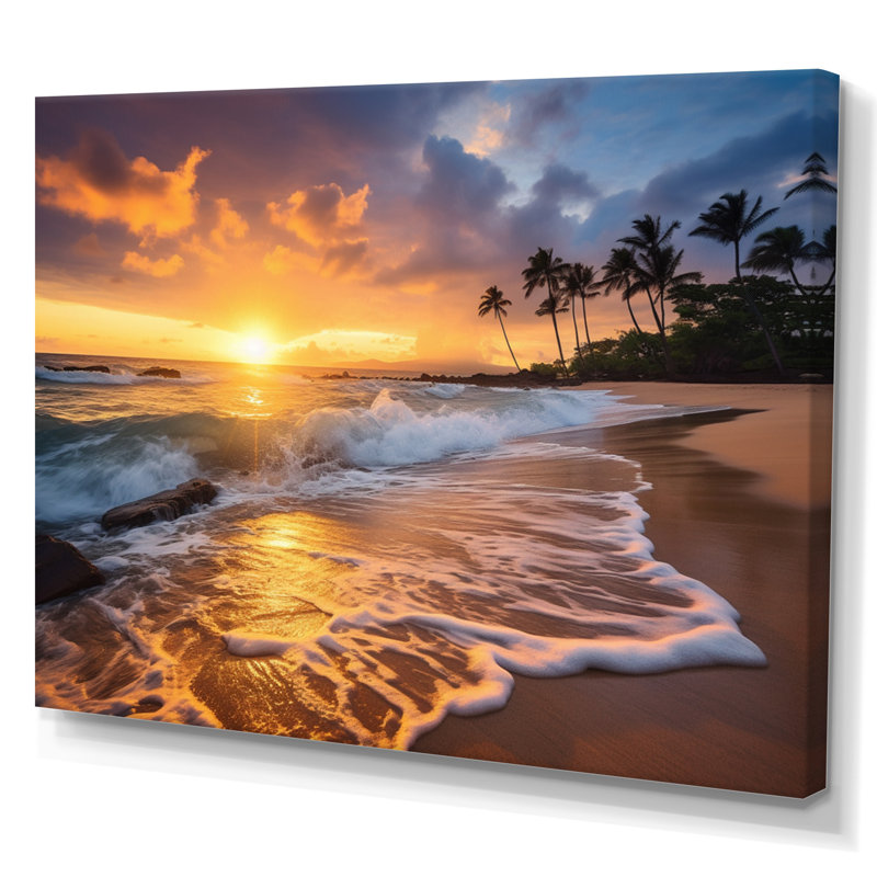Photo de plage, coucher de soleil, Serenade IX - art mural plage côtière, H 24 po x l 32 po x P 1 po, Toile tendue
