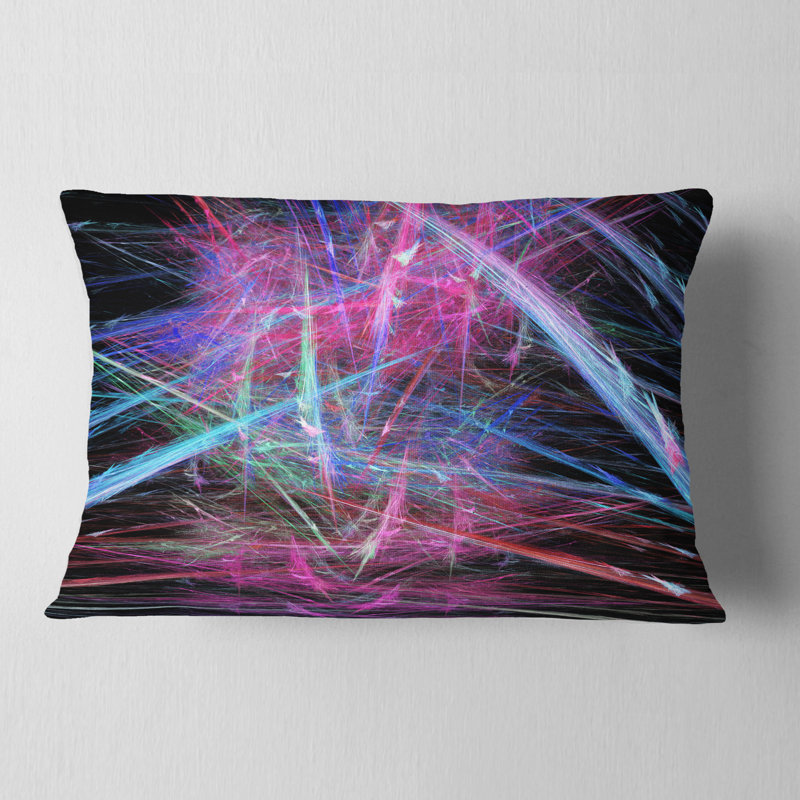 Coussin lombaire abstrait à motif fractal abstrait, Rose / bleu