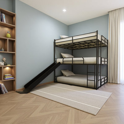 Metal Full Size Loft Bed With Slide And Ladder