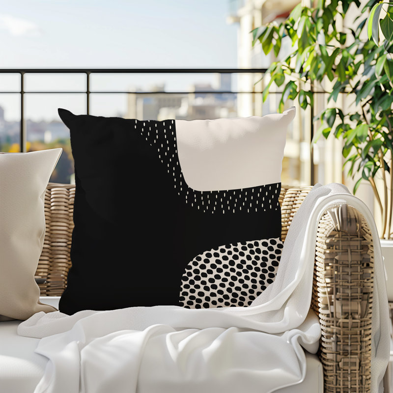 Coussin carré intérieur / extérieur pia, H 15 po x l 15 po, Noir/Blanc cassé