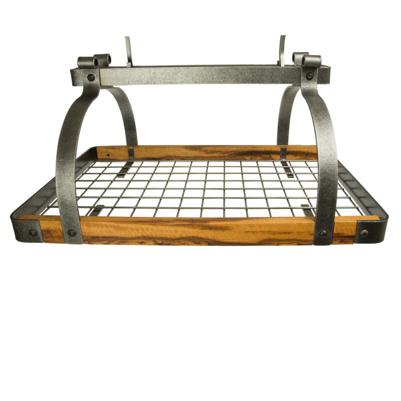 Handcrafted Tigerwood and Metal Rectangle Ceiling Pot Rack