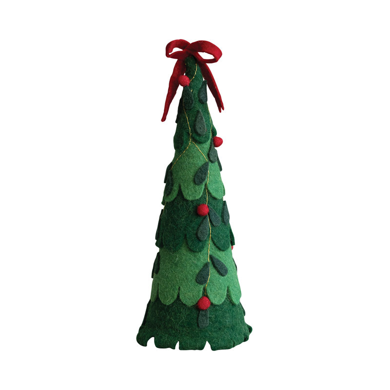 Handmade Wool Felt Tree With Bow And Pom Poms