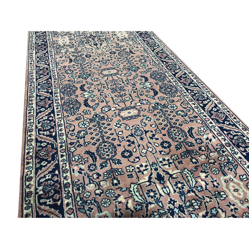 Hand-Knotted High-Quality Rust and Navy Runner