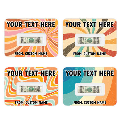 Custom Christmas Money Holders 4-Pack, Cash Gift Card Holders With Text, Retro Swirls Xmas Stocking Stuffer, 5X7”