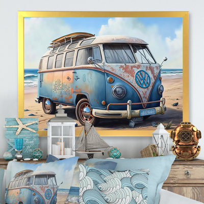 " 70S Surfing Van At The Beach III " Painting Print