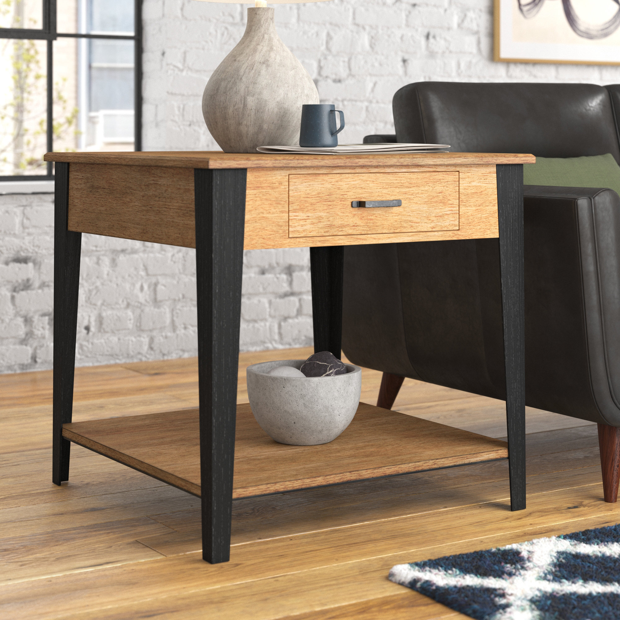 Steelside™ Henrik Solid Wood Frame 1 - Drawer End Table with Storage ...