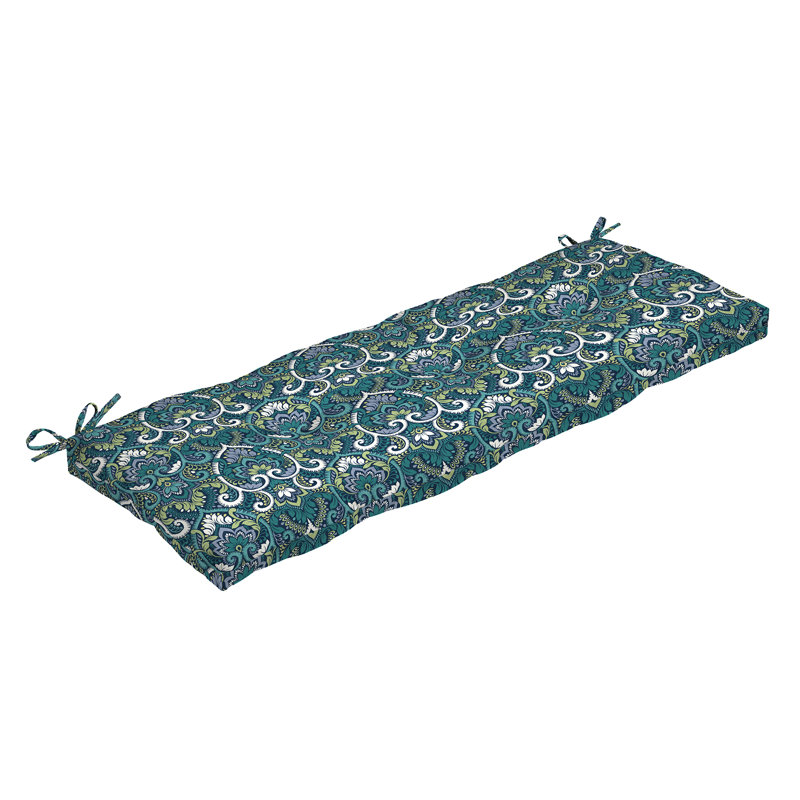 ARDEN Outdoor Plush Modern Tufted Bench Cushion, 48 x 18, Rain-Proof, Fade Resistant, Tufted Bench Cushion for Bench and Swing Sapphire Aurora Blue Damask