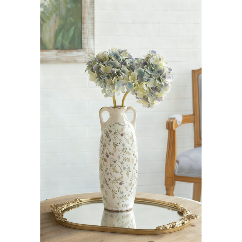 Vase amphore décoratif en céramique de 15 x 15 x 39,5 cm (5,9 x 5,9 x 15,6 pouces) orné de motifs floraux multicolores