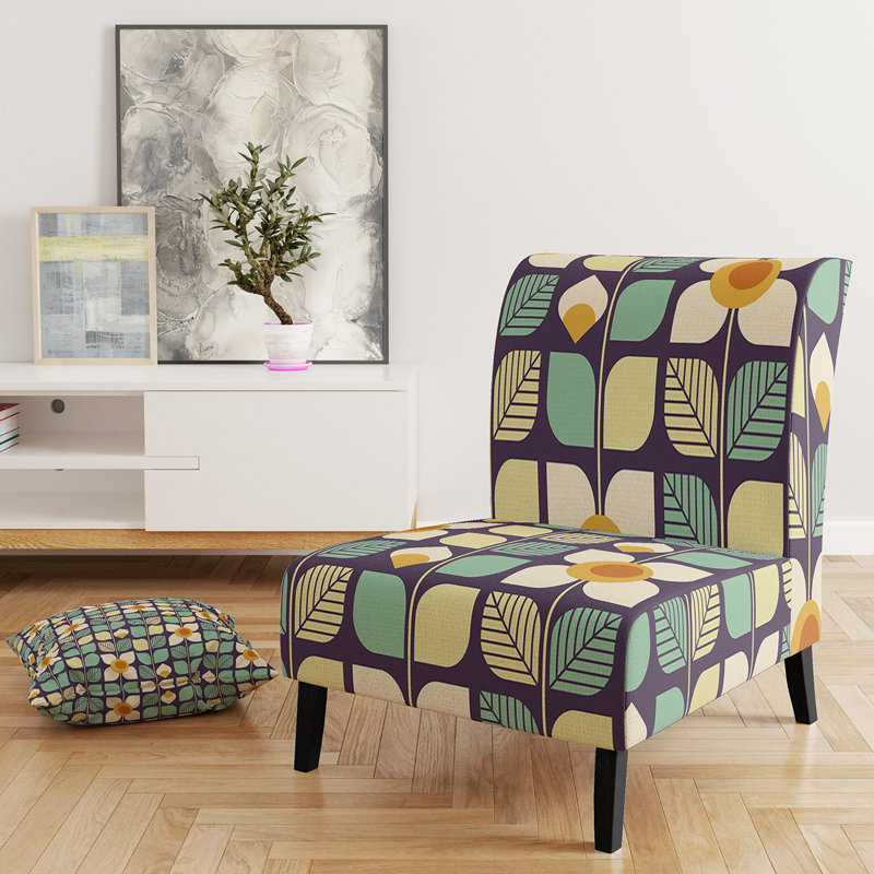 Botanical Retro Design III - Mid-Century Upholstered Slipper Chair