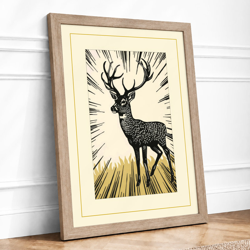 Radiant Deer Japandi - Framed Print, A4 - 29.7 x 21.0 cm, Oak