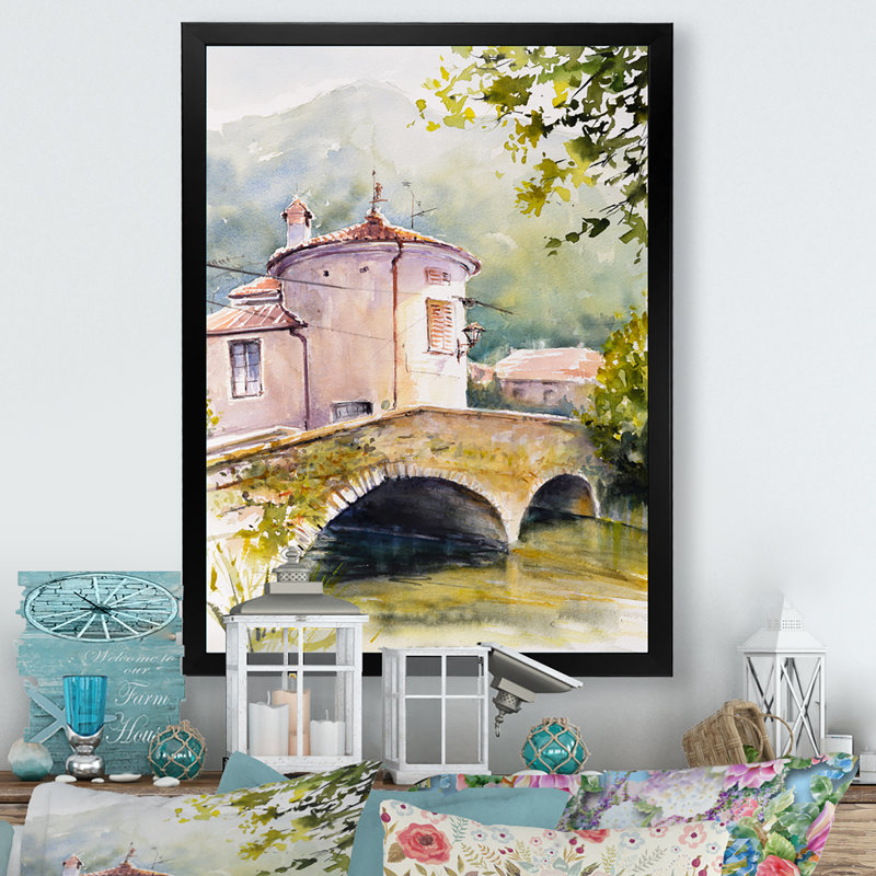 «Old Tabor Bridge over the River», reproduction d'art sur toile, Cadre photo noir, H 20 po x l 12 po x P 1 po