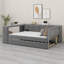Lit plateforme tapissier pleine grandeur en velours avec tablettes de rangement, bureau intégré, station de charge USB et lit gigogne simple-118034318