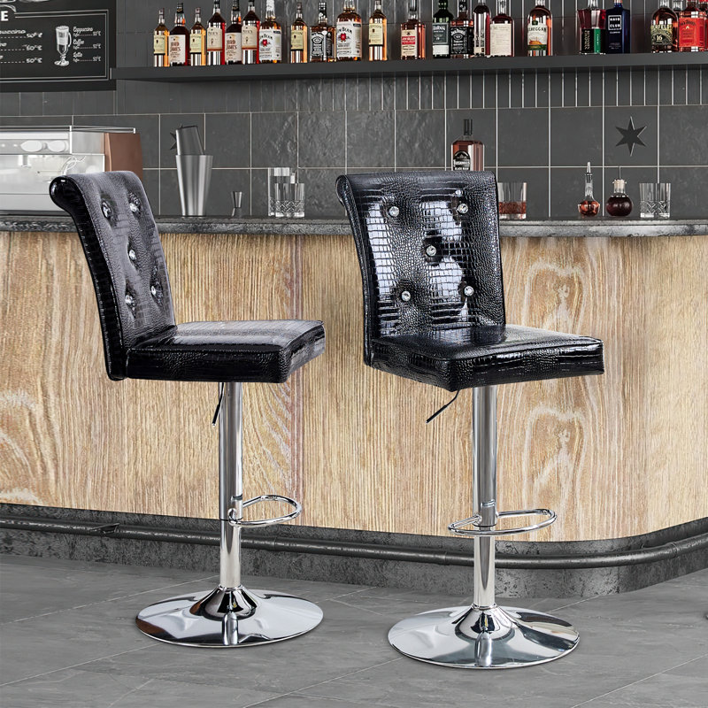 Ensemble de 2 tabourets de bar rétro en similicuir, pivotant à hauteur réglable avec fermoir en cristal