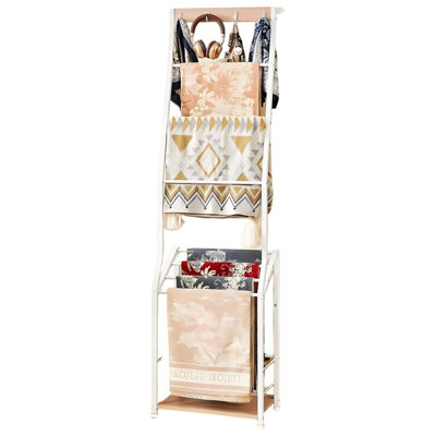 7 Tier Blanket Ladders For The Living Room,Wooden Ladder Shelf With Hooks, White