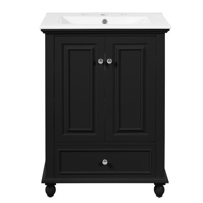 Petit meuble-lavabo de 24 pouces avec lavabo, meuble de rangement pour salle de bain avec tablette réglable à 3 hauteurs et tiroir de rangement divisé