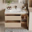 Meuble-lavabo simple 36 po en bois naturel avec plateau en céramique, porte d'armoire visible et drain inclus - Meuble-lavabo