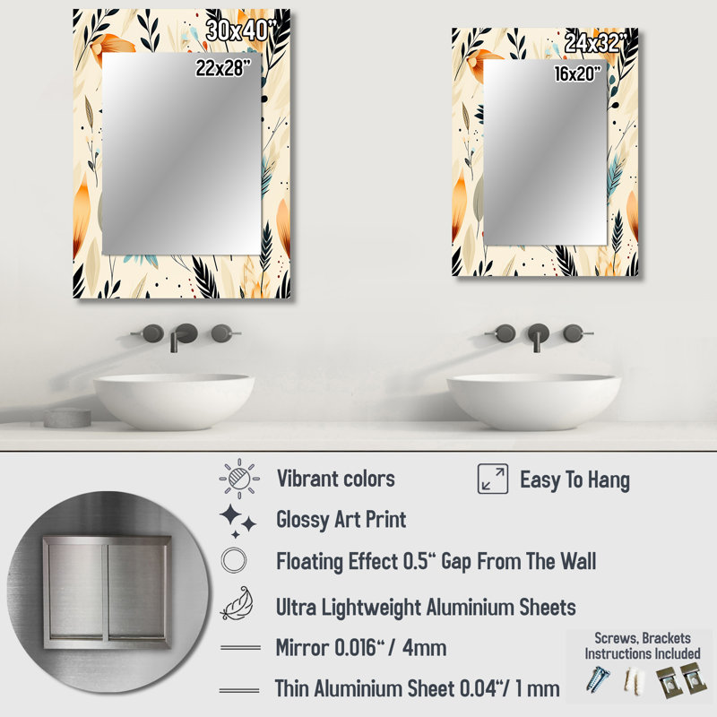 Tribal Oasis Boho Pattern - boho  Wall Mirror, Floral, Nature Decorative Mirror, Printed Metal Art, 32" x 24"