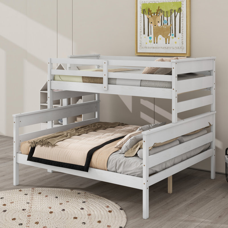 Wood Twin XL Over Queen Bunk Bed With Ladder