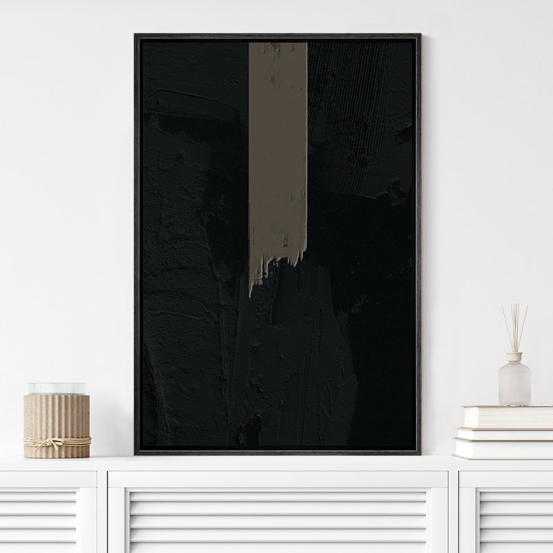 Motif géométrique noir sur fond gris à rayures, formes abstraites et minimalistes, décoration murale nordique contemporaine sur toile