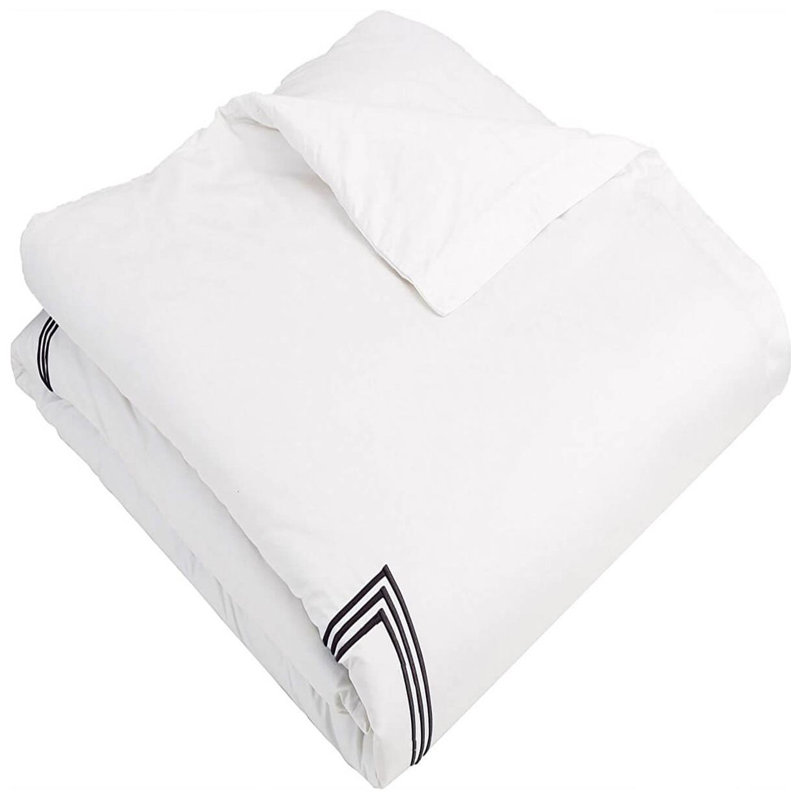 400TC Cotton Triple Embroidery Sateen Solid Duvet Cover Set, White/Black, Twin/Twin XL Duvet Cover