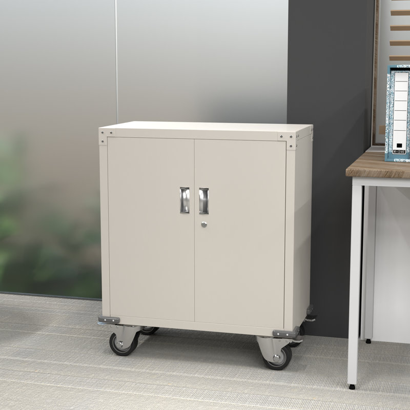 Montalto 35.4" H x 32.3" W x 16" D Metal Mobile Garage Storage Cabinet with Adjustable Shelf, White