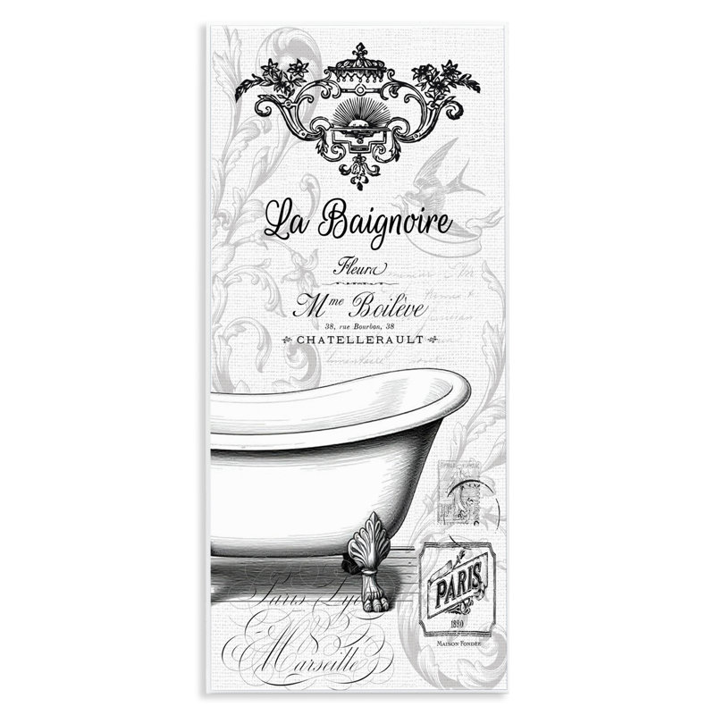 Plaque murale de baignoire française ornée, design par lettré et doublé