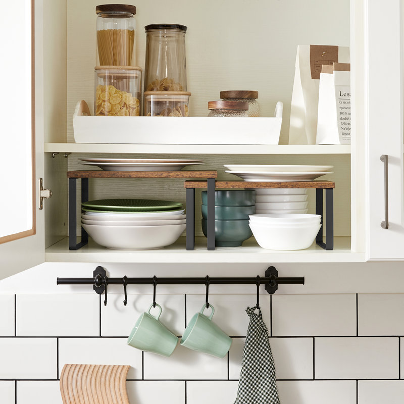 Cabinet Organizer Shelf, Ink Black/Rustic Brown, 16" W