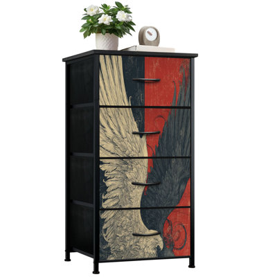 Commode pour la chambre à coucher avec 4 tiroirs de rangement à double ange noir blanc audacieux et rouge Commode à tiroirs en tissu avec cadre en acier pour vestibule