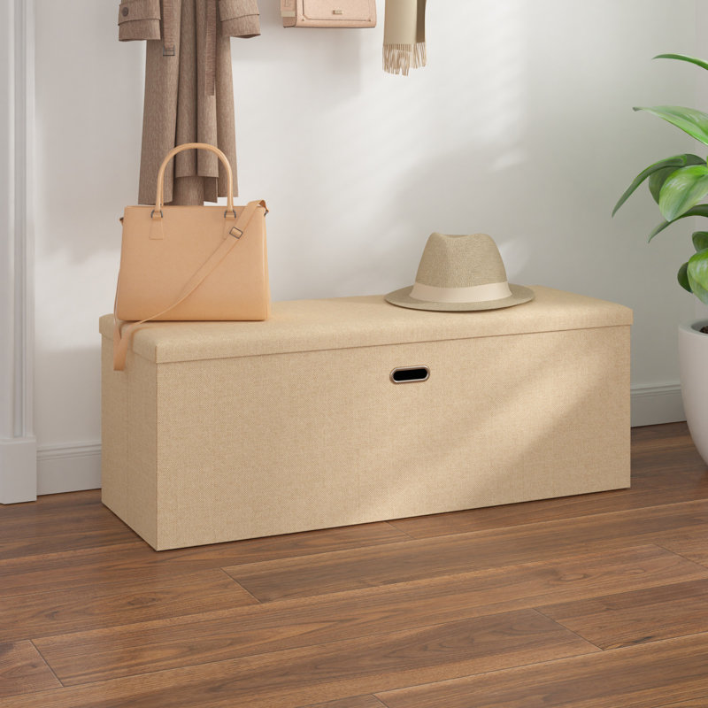 43Inches Storage Ottoman Bench, Folding Footrest Padded Seat, Storage Chest Long Shoes Bench, Holds Up To 660 Lbs, For Living Room, Entryway, Bedroom