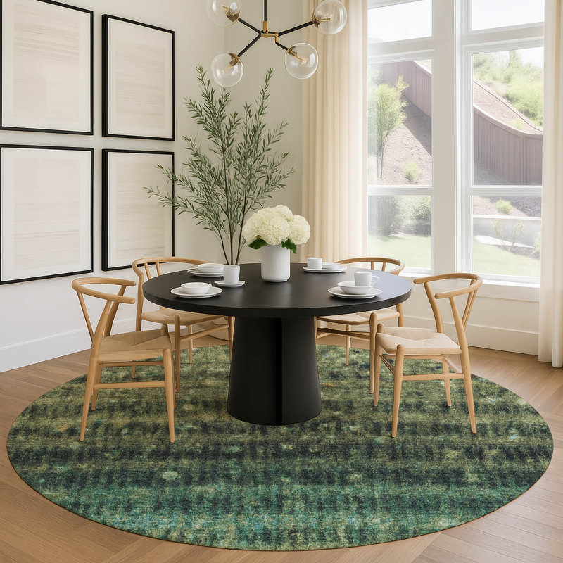 Machine Washable Indoor/Outdoor Chantille ACN2316 Stripes Rug, Round 8'