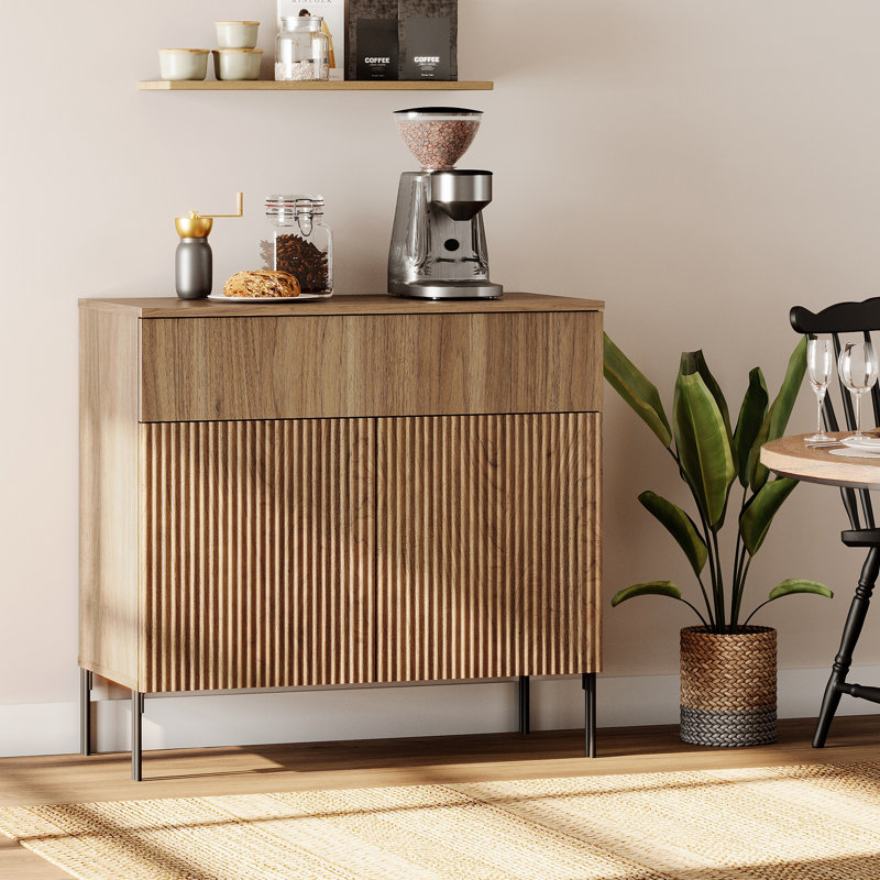 Buffet rustique en bois avec portes et tiroir Union 31,5 "Union Credenza pour cuisine, salle à manger Union, Noyer
