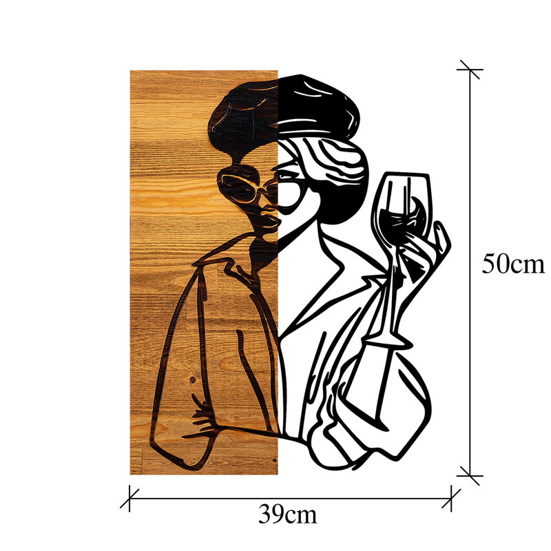 Accessoire mural décoratif en bois, noir et noyer clair, 15,4 po x 1,2 po x 19,7 po | 50% bois véritable (épaisseur: 1,2 po), 50% métal (épaisseur: 0,06 po) | Facile à fixer au mur, variations de couleurs uniques, décoration intérieure élégante