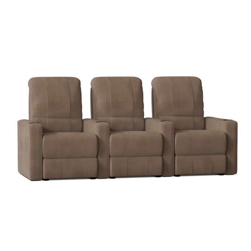 Upholstered Home Theater Seating with Cup Holder, Smartsuede Sand, Power