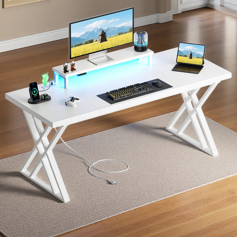 Thick Desktop Board Computer Desk, White