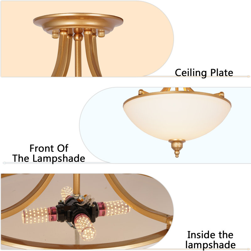 4 - Light Modern Dimmable Semi Flush Mount With Frosted Glass Bowl Shade (Bulbe Include)