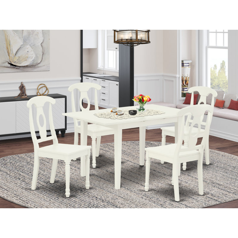 5 Piece Dining Set Includes a Rectangle Dining Table with Butterfly Leaf and 4 Kitchen Chairs, Linen White