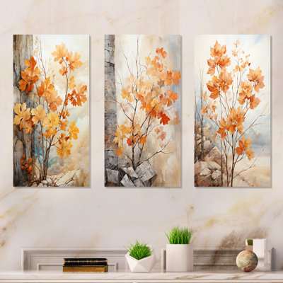 Abstract Foliage Peach Maple Tree - Tree Maple Metal Prints Set Of 3