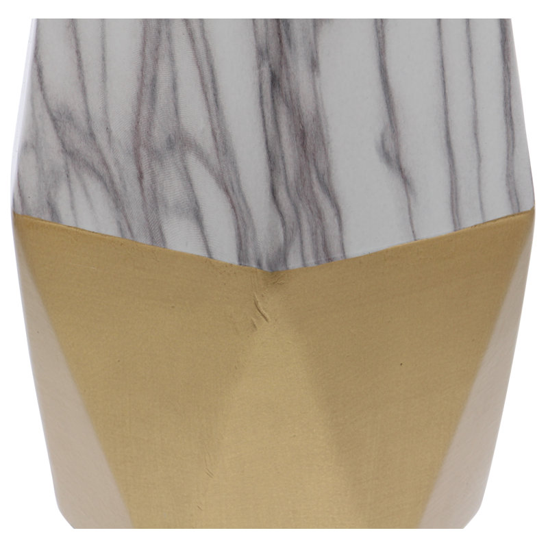 Vase en céramique avec base en faux marbre, H 14 po x l 6 po x p 6 po, Or