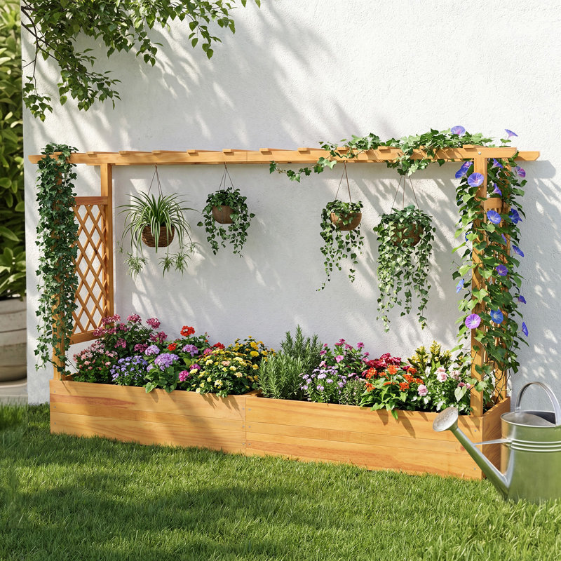 2 lits de jardin surélevés 45 po avec treillis avec toit suspendu, 2 treillis latéraux, Ensemble de 2