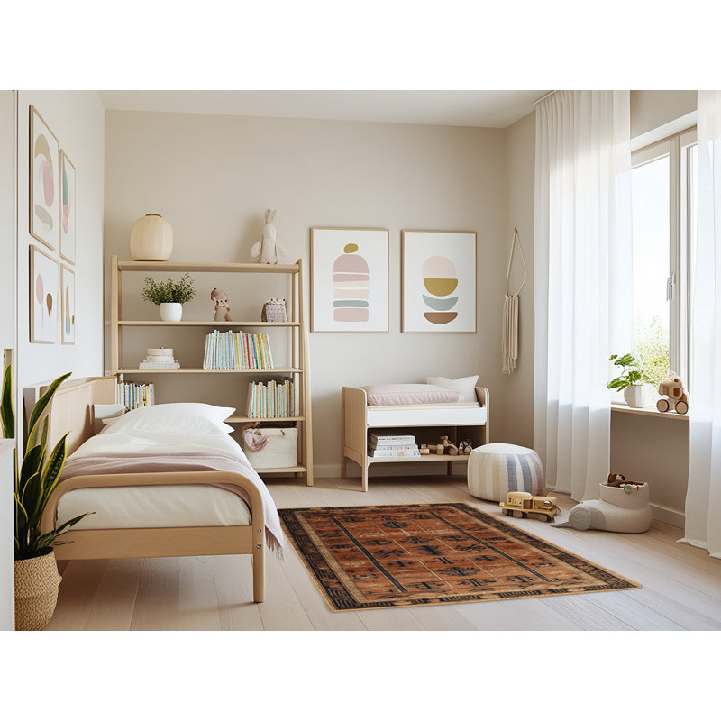 Tapis art déco brun lavable à la machine, Rectangle 4pi x 6 pi