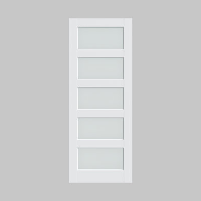 28" x 80" 5-Lite Frosted Tempered Glass French Interior Slab Door, White Primed Shaker Panel Pantry and Closet Barn Door (Without Hardware)