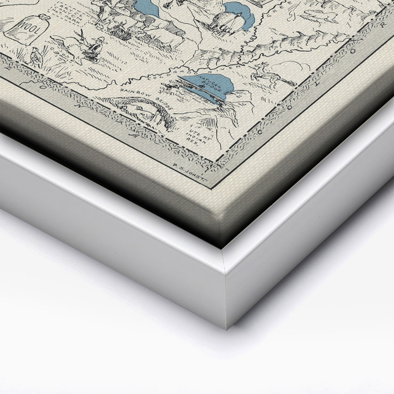 Carte illustrée de l'Utah, 12"H x 16"W, Canvas, White Framed
