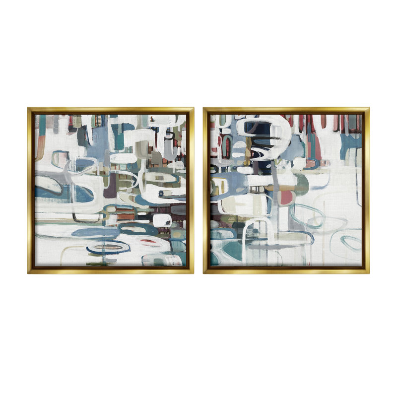 "Chaotic Intertwining Shapes" par Lisa Ridgers, 2 pièces sur toile, Cadre flottant métallique doré, H 25 po x l 25 po
