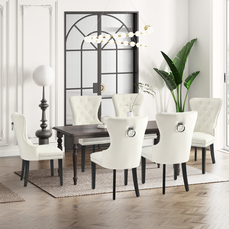 Tufted Velvet Side Chair (Set Of 6), Cream
