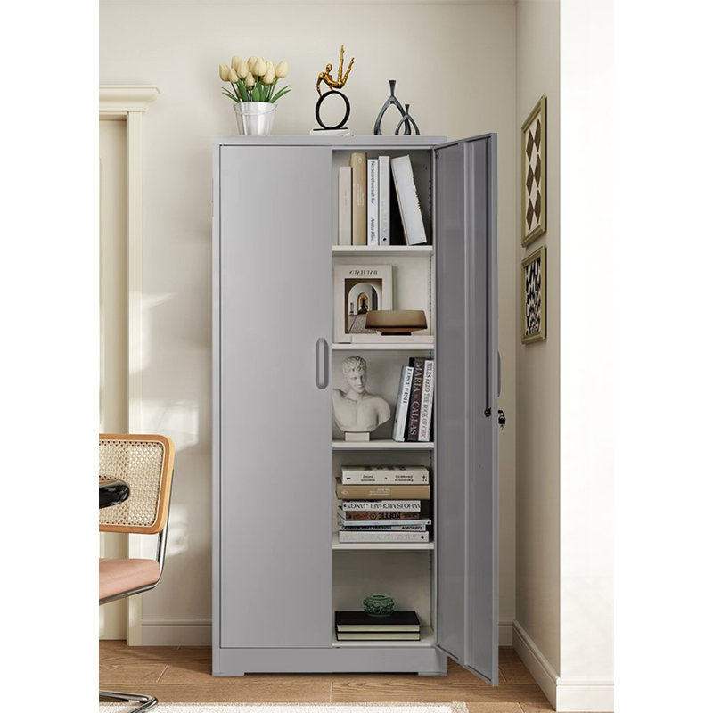 Armoire de rangement en métal avec portes verrouillables et 4 tablettes réglables, Gris