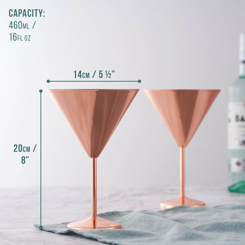 Versa 460ml Stainless Steel Martini Glass Set, Rose Gold