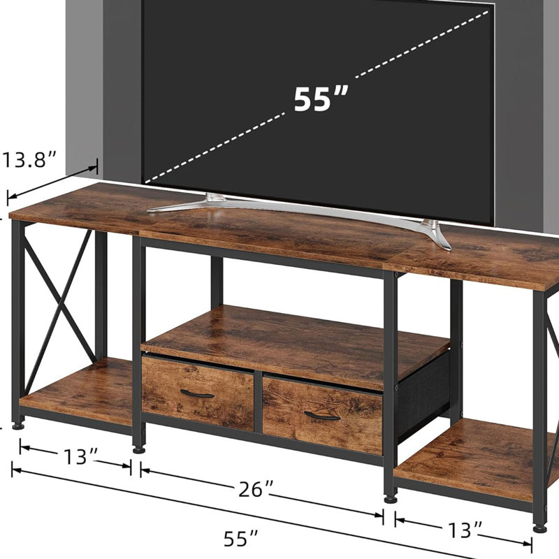 And Industrial TV Console Table With Open Storage, Espresso Wood