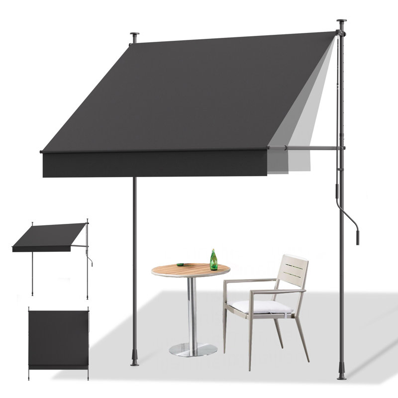 HOMEDEMO Manual Retractable Awning, 59"W x 118"H Retractable Side Bar 47-59", NO Drilling Awings for Backyard Garden Porch Outside Carbon gray