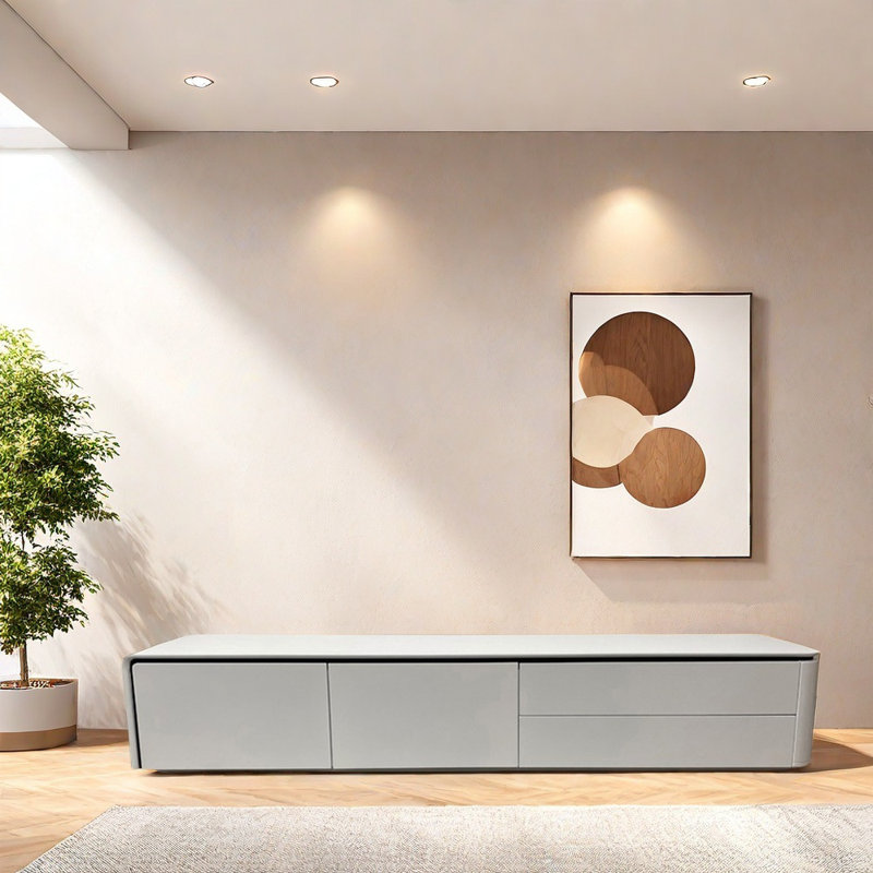 La télévision moderne est synonyme de grand rangement, Blanc / Gris, 86.61"